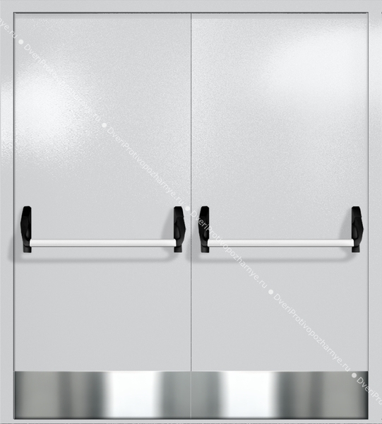 Двупольная глухая дверь ei-60 с отбойниками и ручками «антипаника» (цвет светло-серый RAL 7047) Двупольная глухая дверь ei-60 с отбойниками и ручками «антипаника» (цвет светло-серый RAL 7047)