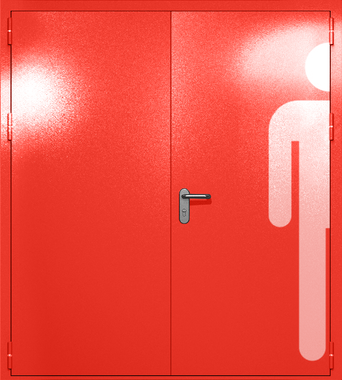 Двупольная глухая дверь ei-60 с обозначением санузла (цвет красный RAL 3020)
