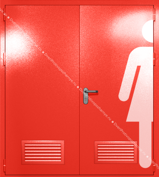 Двупольная глухая дверь ei-60 с обозначением санузла и вентиляцией (цвет красный RAL 3020)