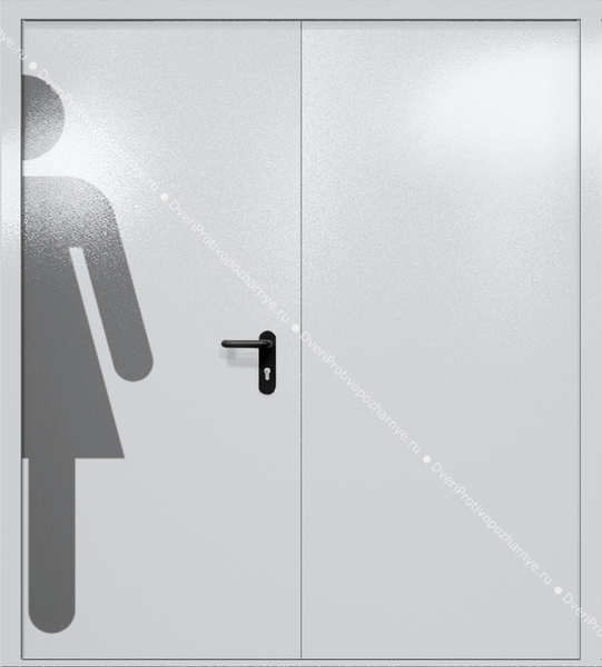 Двупольная глухая дверь ei-60 с обозначением санузла (цвет светло-серый RAL 7047)