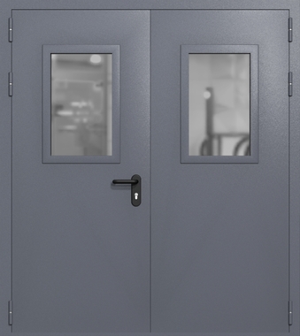 Двупольная дверь ei-60 со стеклами 600x400 (цвет темно-серый RAL 7015)