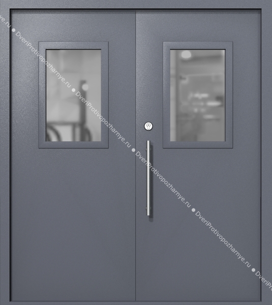 Двупольная техническая дверь со стеклами 600x400 (цвет темно-серый RAL 7015)