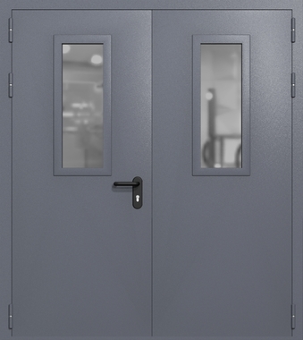 Двупольная дверь ei-60 со стеклами 700x300 (цвет темно-серый RAL 7015)