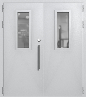 Двупольная техническая дверь со стеклами 700x300 (цвет светло-серый RAL 7047)