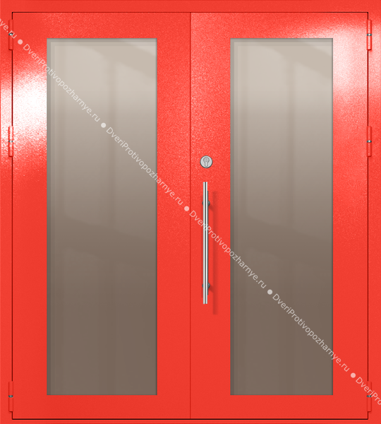 Двупольная техническая дверь с максимальными стеклами (цвет красный RAL 3020)