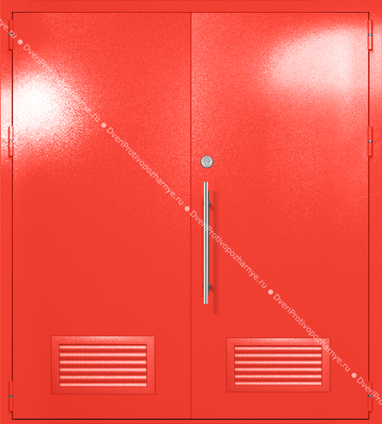 Двупольная глухая техническая дверь с вентиляцией (цвет красный RAL 3020)
