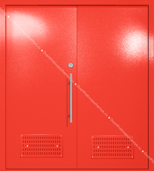 Двупольная глухая техническая дверь с вентиляцией (цвет красный RAL 3020)