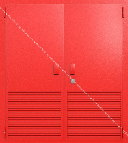 Двупольная глухая техническая дверь с вентиляцией (цвет красный RAL 3020)