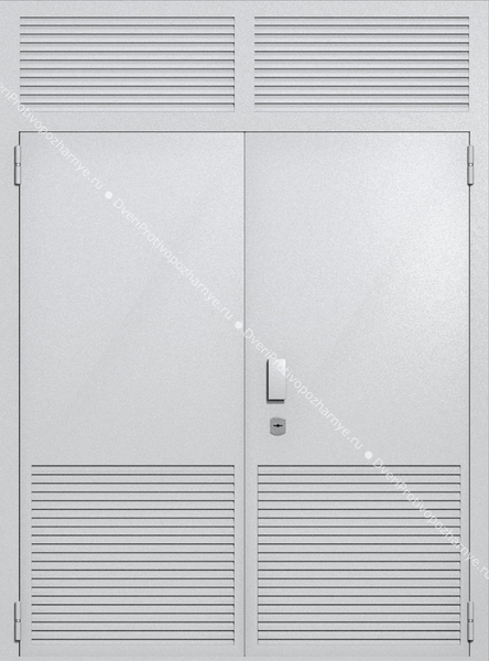 Двупольная глухая техническая дверь с верхней вставкой и вентиляцией (цвет светло-серый RAL 7047)