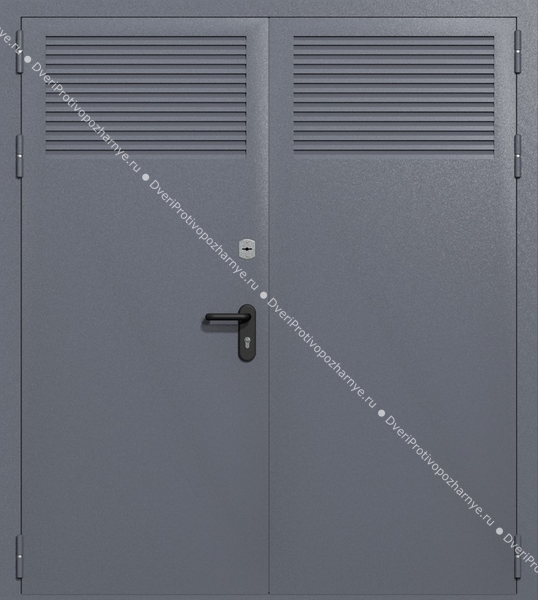 Двупольная глухая техническая дверь с вентиляцией (цвет темно-серый RAL 7015)