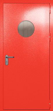 Однопольная дверь ei-60 с круглым стеклом (цвет красный RAL 3020)