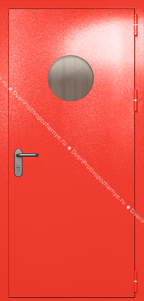 Однопольная дверь ei-60 с круглым стеклом и ручкой «антипаника» (цвет красный RAL 3020)