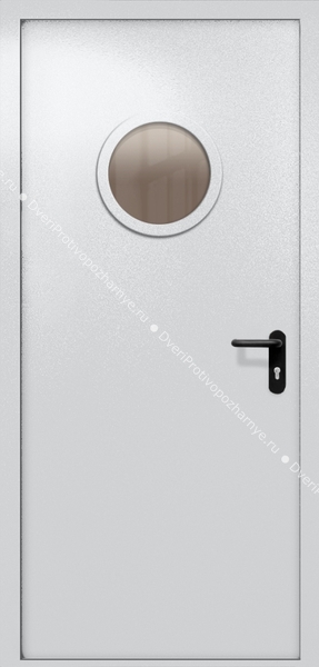 Однопольная дверь ei-60 с круглым стеклом (цвет светло-серый RAL 7047)