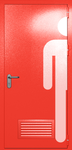 Однопольная глухая дверь ei-60 с обозначением санузла и вентиляцией (цвет красный RAL 3020)