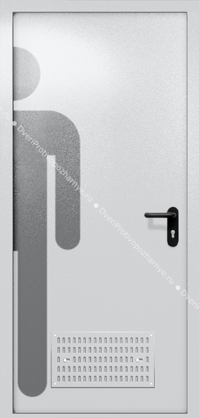 Однопольная глухая дверь ei-60 с обозначением санузла и вентиляцией (цвет светло-серый RAL 7047)