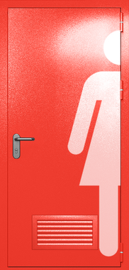 Однопольная глухая дверь ei-60 с обозначением санузла и вентиляцией (цвет красный RAL 3020)