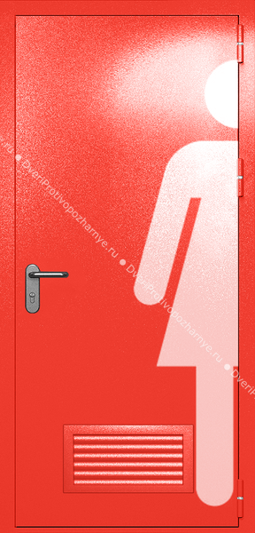 Однопольная глухая дверь ei-60 с обозначением санузла и вентиляцией (цвет красный RAL 3020)