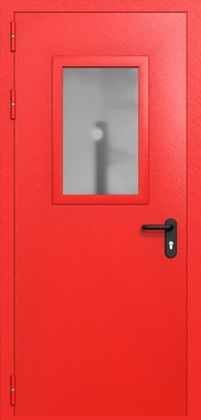 Однопольная дверь ei-60 со стеклом 600x400 (цвет красный RAL 3020)