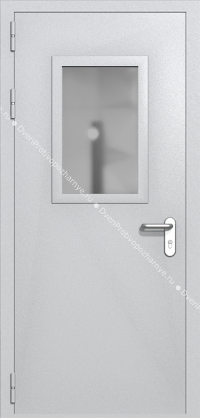 Однопольная дверь ei-60 со стеклом 600x400 и ручками хром (цвет светло-серый RAL 7047)