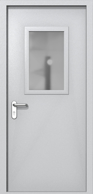 Однопольная дверь ei-60 со стеклом 600x400 и ручками хром (цвет светло-серый RAL 7047)