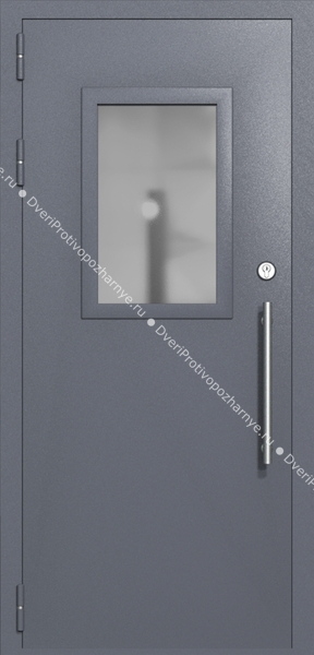 Однопольная техническая дверь со стеклом 600x400 (цвет темно-серый RAL 7015)