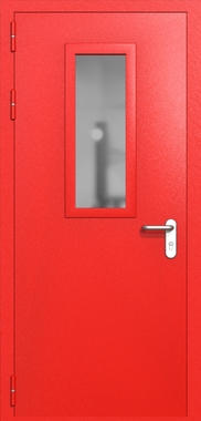 Однопольная дверь ei-60 со стеклом 700x300 и ручками хром (цвет красный RAL 3020)