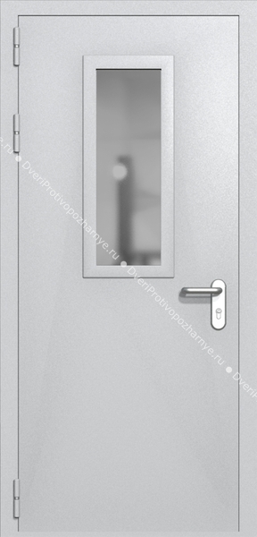 Однопольная дверь ei-60 со стеклом 700x300 и ручками хром (цвет светло-серый RAL 7047)