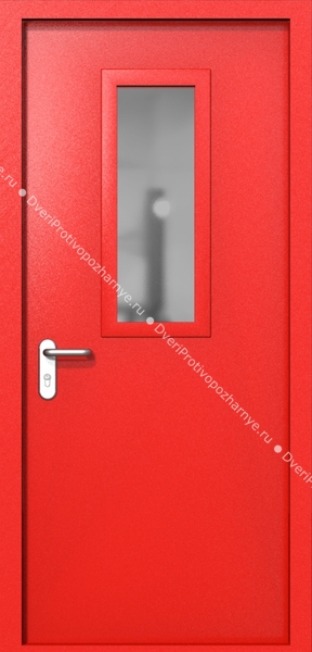 Однопольная дверь ei-60 со стеклом 700x300 и ручками хром (цвет красный RAL 3020)