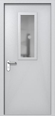 Однопольная дверь ei-60 со стеклом 700x300 и ручками хром (цвет светло-серый RAL 7047)
