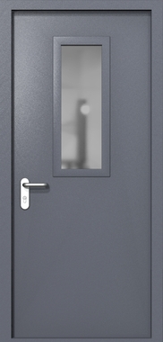 Однопольная дверь ei-60 со стеклом 700x300 и ручками хром (цвет темно-серый RAL 7015)