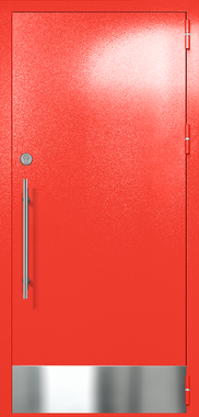 Однопольная глухая техническая дверь с отбойником (цвет красный RAL 3020)