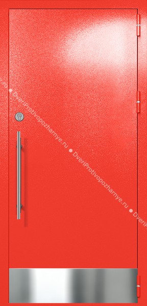 Однопольная глухая техническая дверь с отбойником (цвет красный RAL 3020)