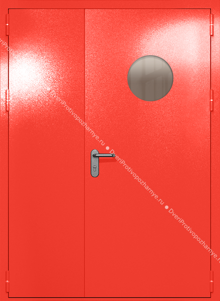 Полуторапольная дверь ei-60 с круглым стеклом (цвет красный RAL 3020) Полуторапольная дверь ei-60 с круглым стеклом (цвет красный RAL 3020)