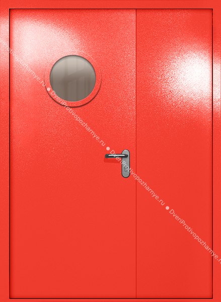 Полуторапольная дверь ei-60 с круглым стеклом (цвет красный RAL 3020) Полуторапольная дверь ei-60 с круглым стеклом (цвет красный RAL 3020)