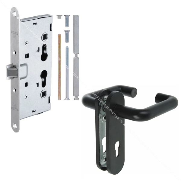 Полуторапольная дверь ei-60 с круглым стеклом и ручками «антипаника» (цвет светло-серый RAL 7047)