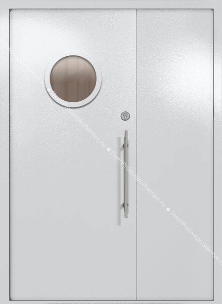 Полуторапольная техническая дверь с круглым стеклом (цвет светло-серый RAL 7047)