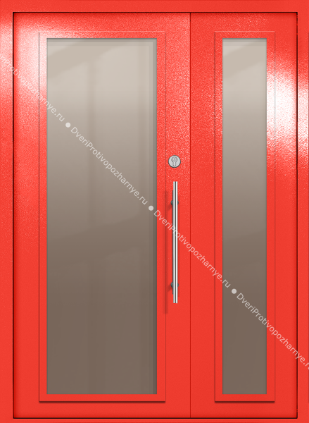 Полуторапольная техническая дверь с максимальными стеклами (цвет красный RAL 3020)