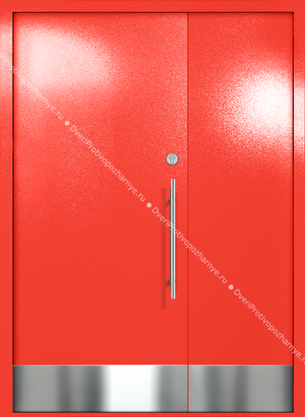 Полуторапольная глухая техническая дверь с отбойниками (цвет красный RAL 3020)