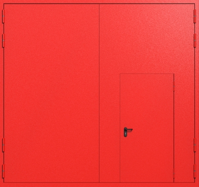 Распашные крупногабаритные ворота ei-60 с калиткой (цвет красный RAL 3020)