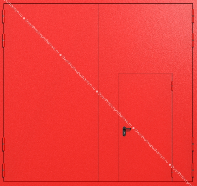 Распашные крупногабаритные ворота ei-60 с калиткой (цвет красный RAL 3020)