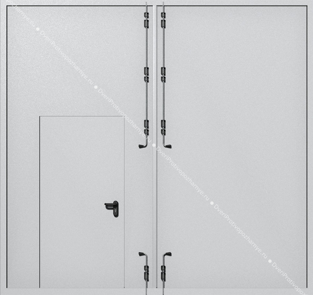 Распашные крупногабаритные ворота ei-60 с калиткой (цвет светло-серый RAL 7047) Распашные крупногабаритные ворота ei-60 с калиткой (цвет светло-серый RAL 7047)