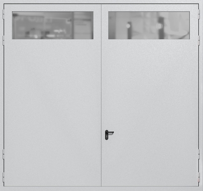Распашные крупногабаритные ворота ei-60 с остеклением (цвет светло-серый RAL 7047)